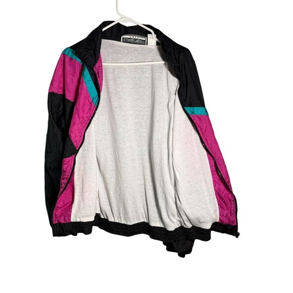 Vintage Longstreet Tall Black Pink & Teal Nylon Windbreaker Jacket L - Picture 5 of 5